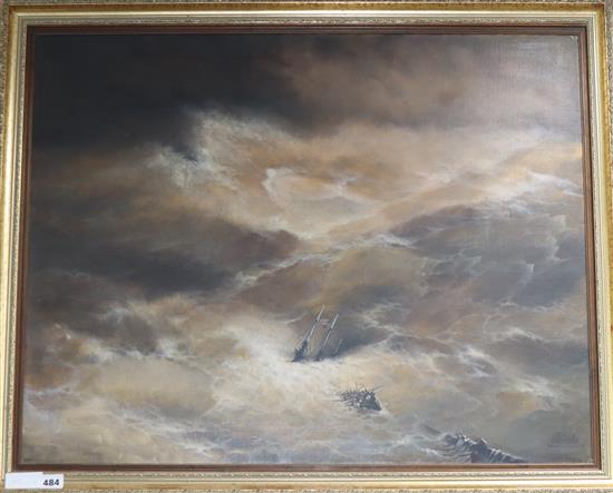 Olinska, oil on canvas, Shipwreck in stormy seas, signed, 62 x 78cm